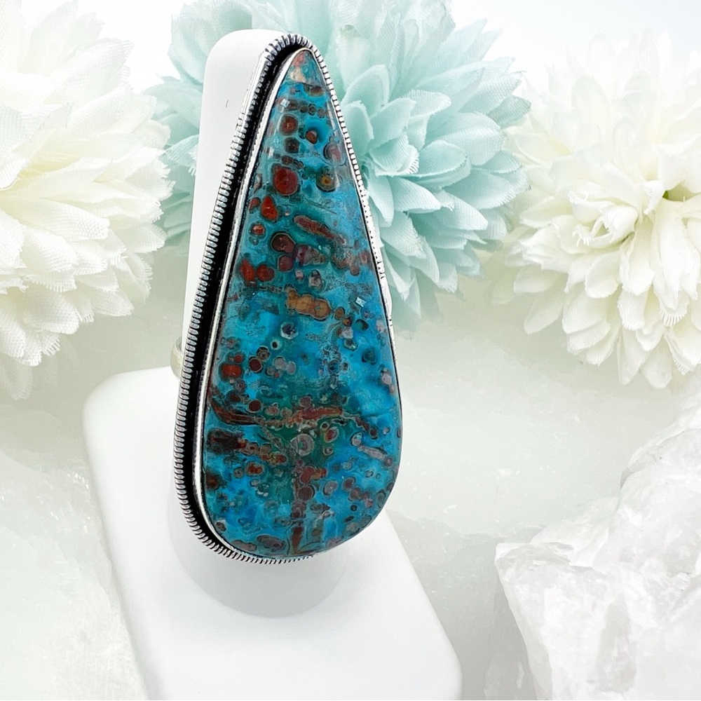 Turquoise and Red Teardrop Ring